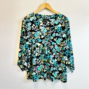 Lane Bryant Top Plus Size 18/20 Slit Sleeve Semi Sheer Flower Y2K 90s Retro